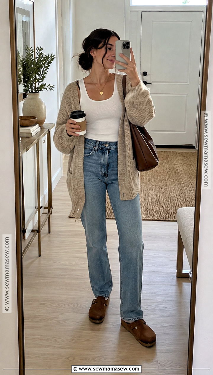 September Outfit With Tank Top and Oversized Cardigan - 25 september fits