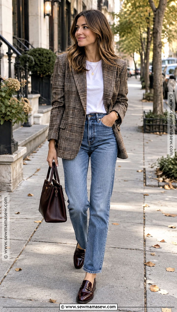 September Plaid Blazer And Denim Outfit - 25 september outfit ideas
