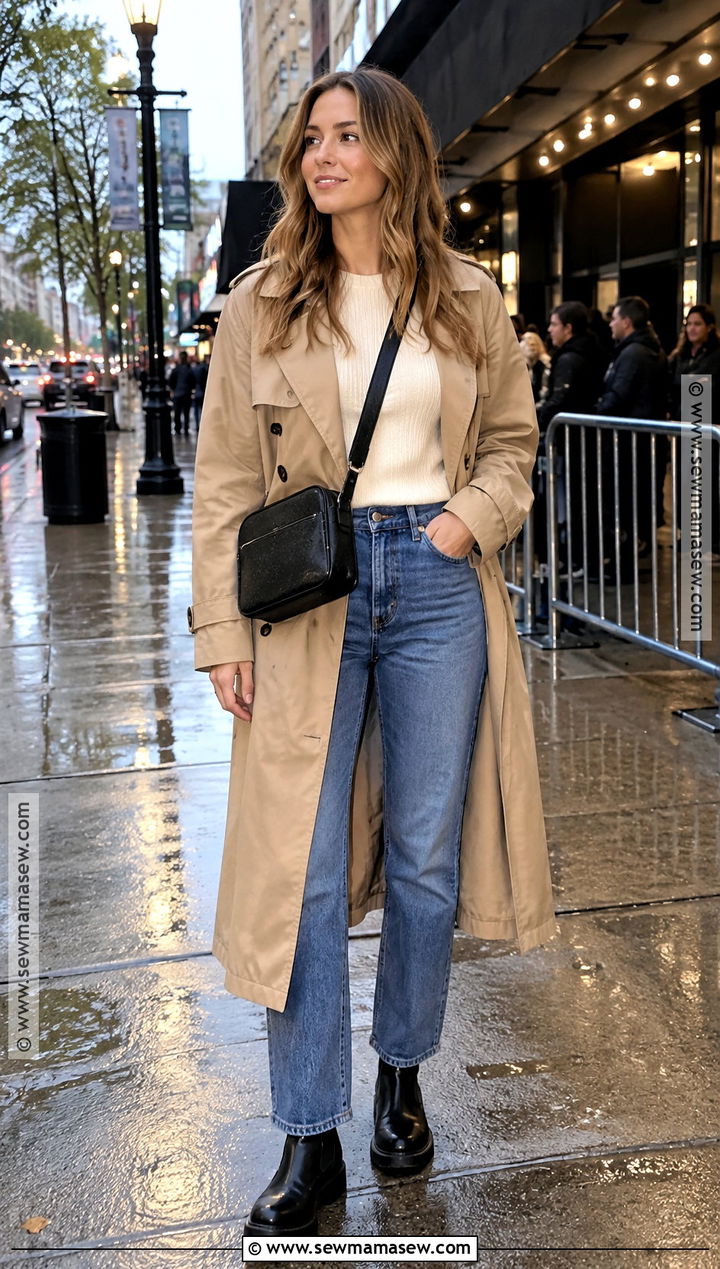 September Rainy Concert Outfit With Trench Coat And Jeans - 20 September Concert Outfit Ideas