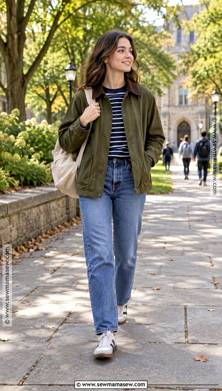 September School Outfit With Barn Jacket And Straight Jeans - 20 september outfits for school