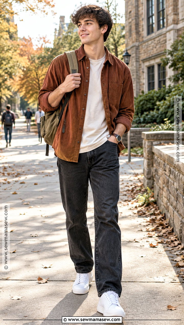 September School Outfit With Corduroy Overshirt And Jeans - 20 september outfits for school