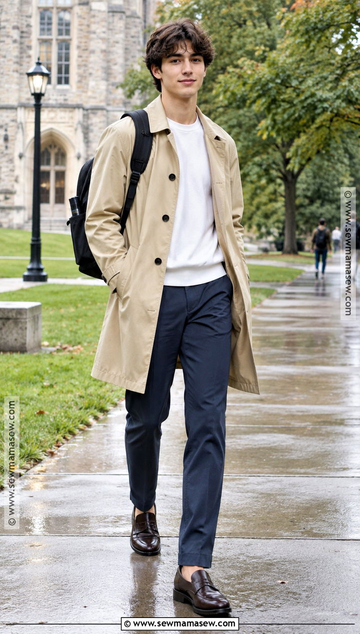 September School Outfit With Trench Coat And Straight Pants - 20 september outfits for school