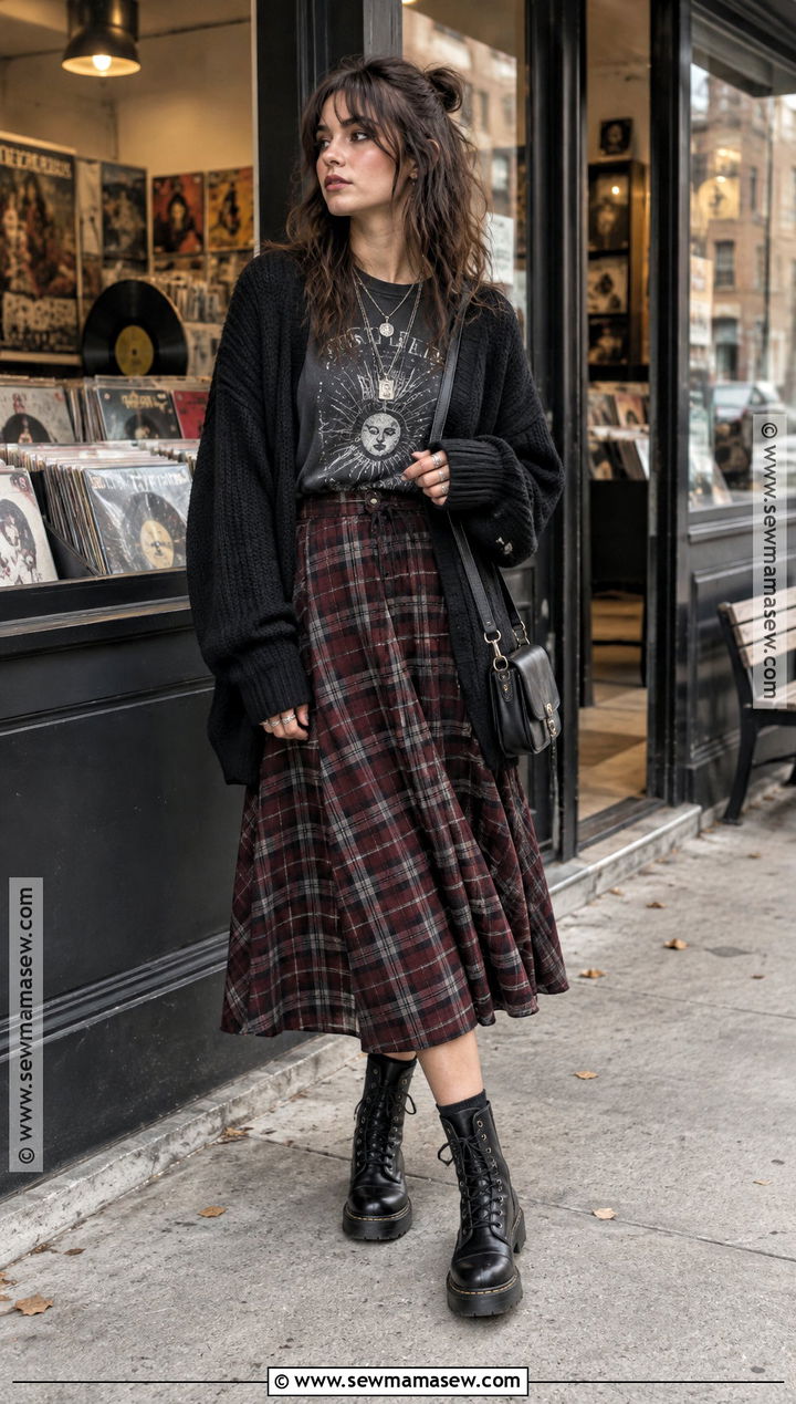 September Soft Grunge Plaid Skirt Outfit - 20 september aesthetic outfits