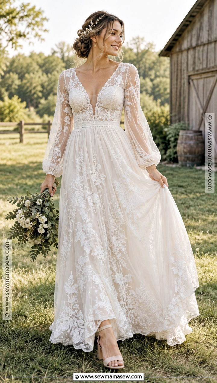 September Wedding Dress With Boho Lace Sleeves - 20 september wedding dress ideas
