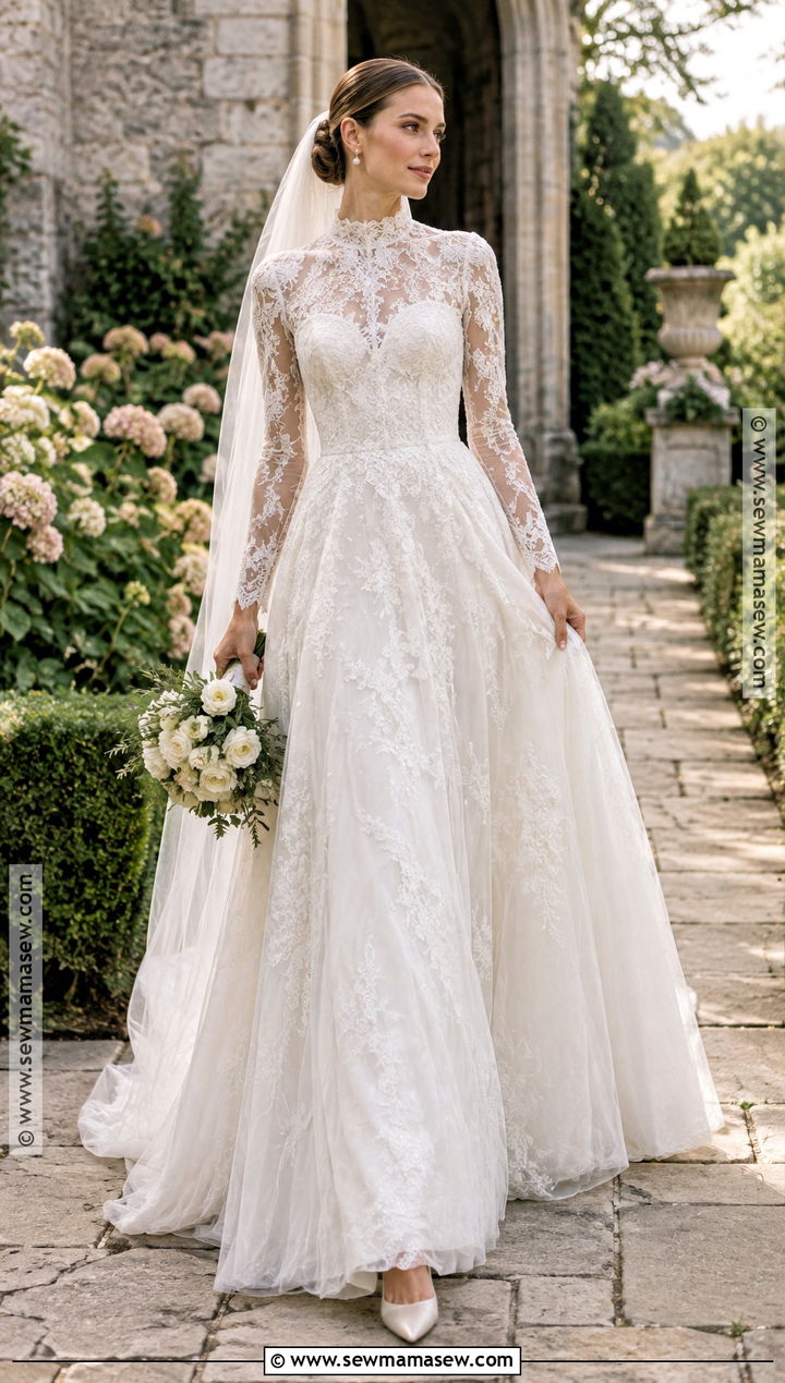 September Wedding Dress With a High Lace Neckline - 20 september wedding dress ideas