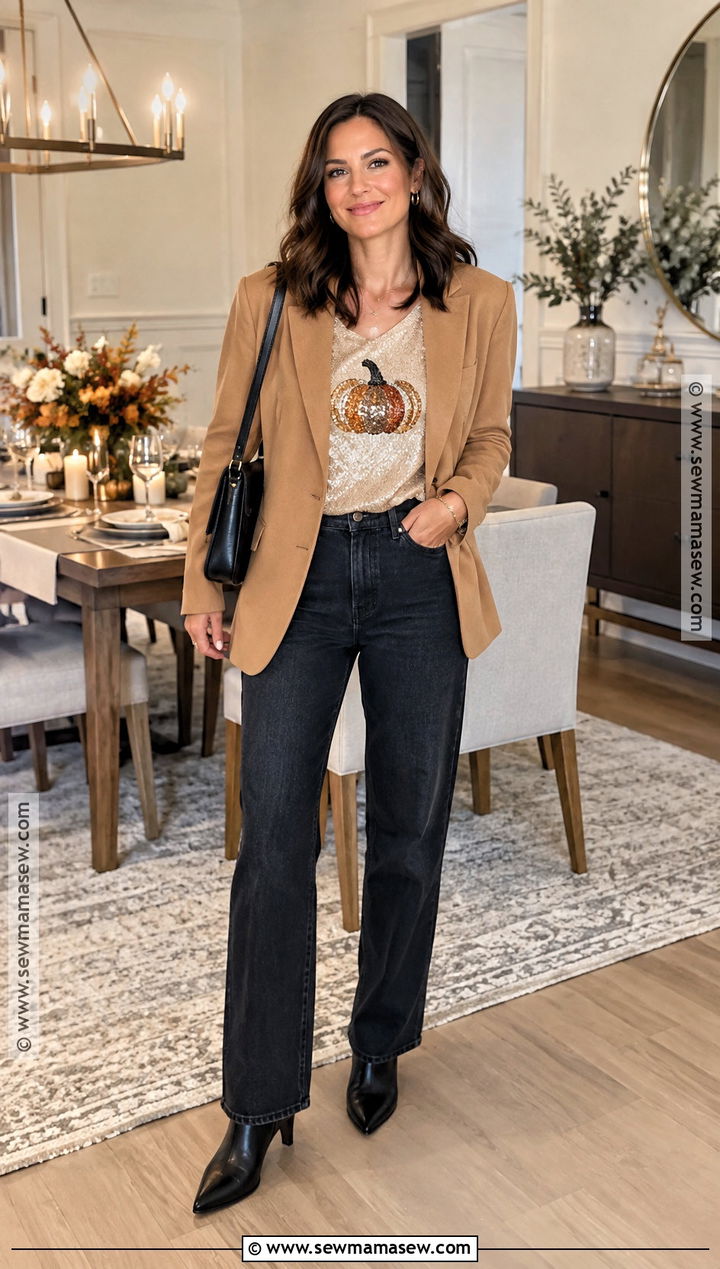 Sequin Thanksgiving Shirt With Dark Denim - 25 Thanksgiving Shirts