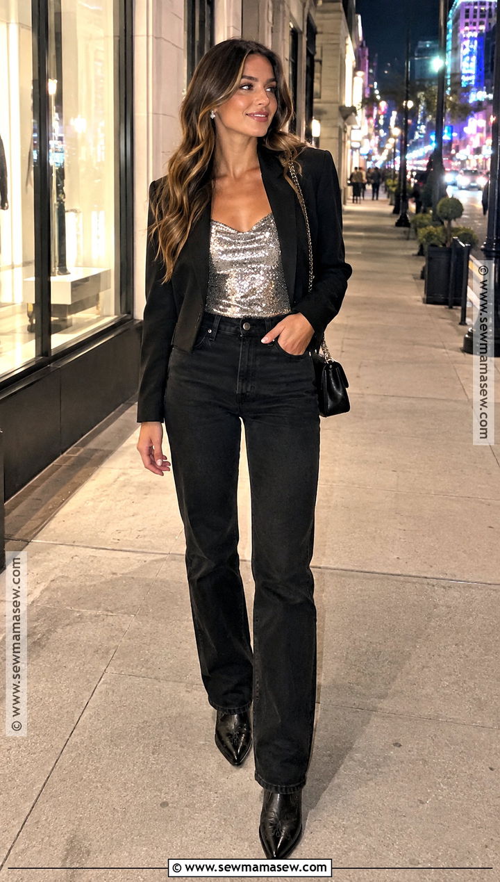 Sequin Top With Black Jeans And Western Boots - 20 fall nashville outfits going out