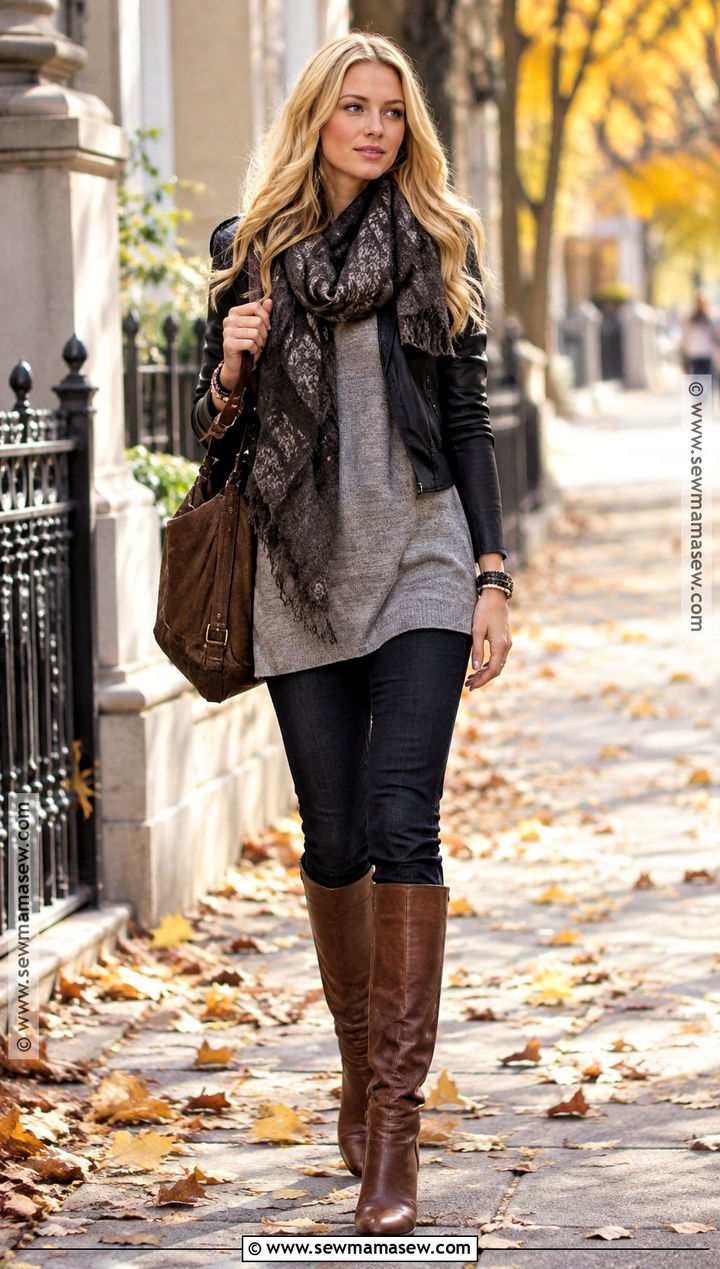 Serena Van Der Woodsen Leather Jacket and Knee Boots Outfit - 20 gossip girl fall outfits