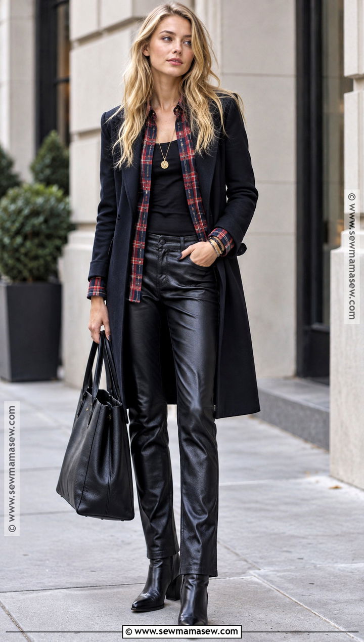 Serena Van Der Woodsen Plaid Shirt and Leather Pants Outfit - 20 gossip girl fall outfits