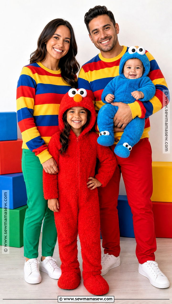 Sesame Street Family Costume With Cookie Monster Baby - 30 Family Of 4 Halloween Costumes With for Babies