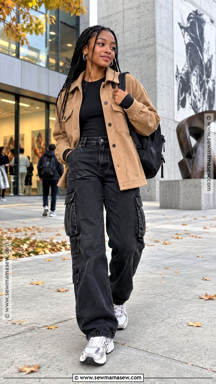 Shacket And Black Cargo Jeans School Outfit - 20 fall outfits black women school