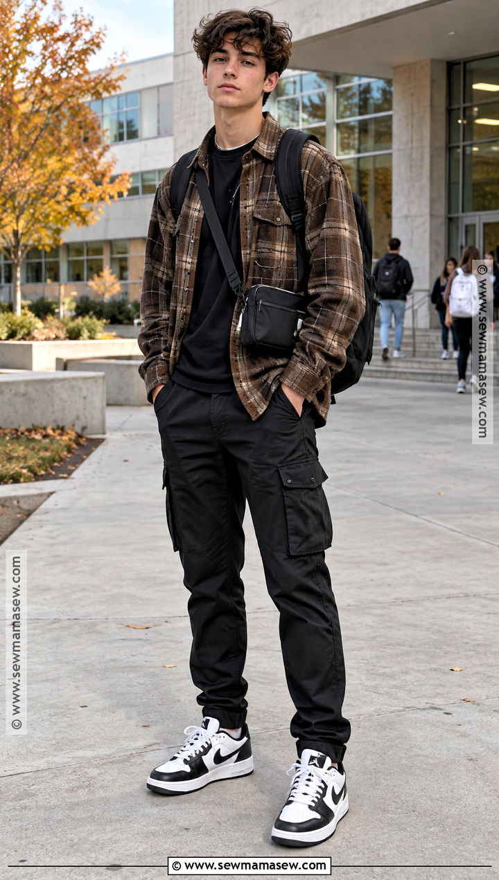 Shacket And Black Cargo Pants Fall School Outfit - 20 fall school outfits highschool