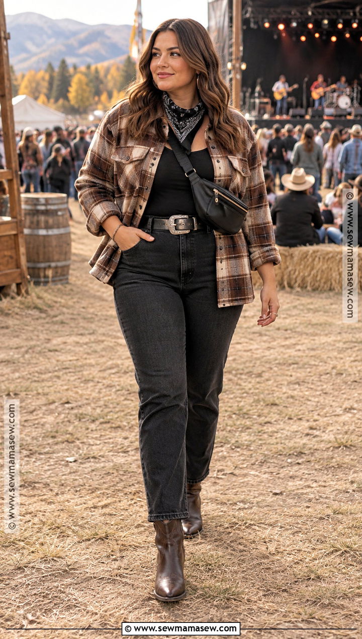 Shacket And Black Jeans Country Festival Outfit - 15 Fall Country Festival Outfit Ideas