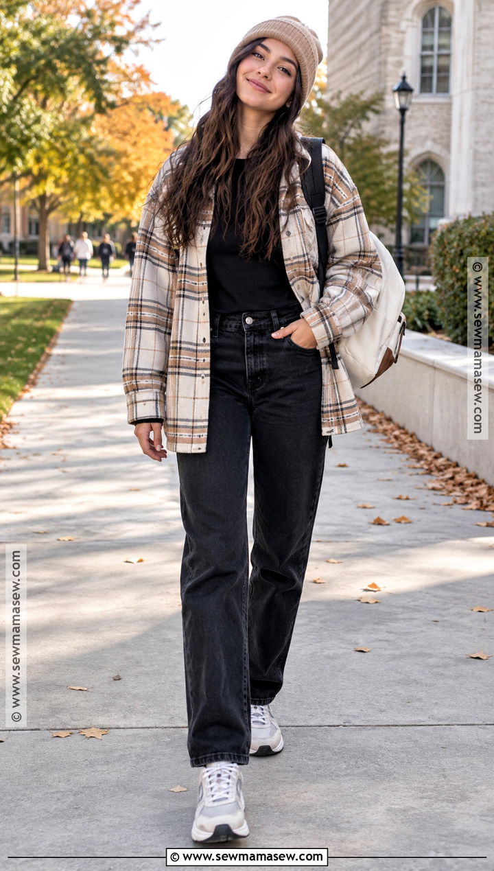 Shacket And Black Jeans Fall School Outfit - 20 school outfits for fall