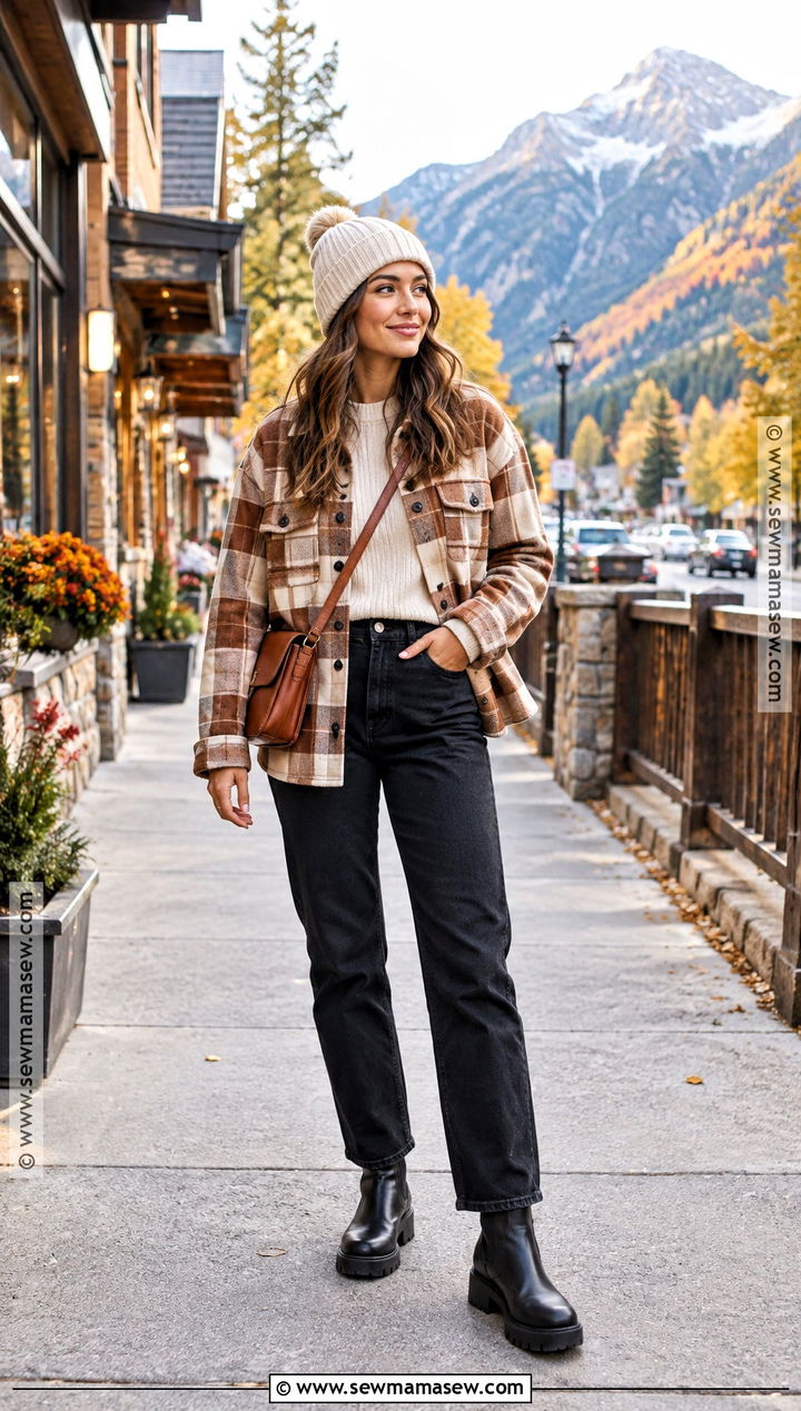 Shacket And Black Jeans Fall Travel Outfit - 15 Fall Travel Outfit Inspiration Ideas