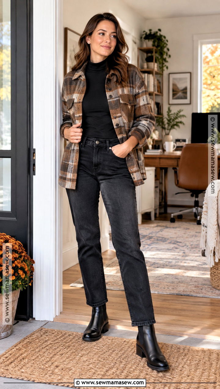 Shacket And Black Jeans Fall WFH Outfit - 15 Work From Home Fall Outfit Ideas