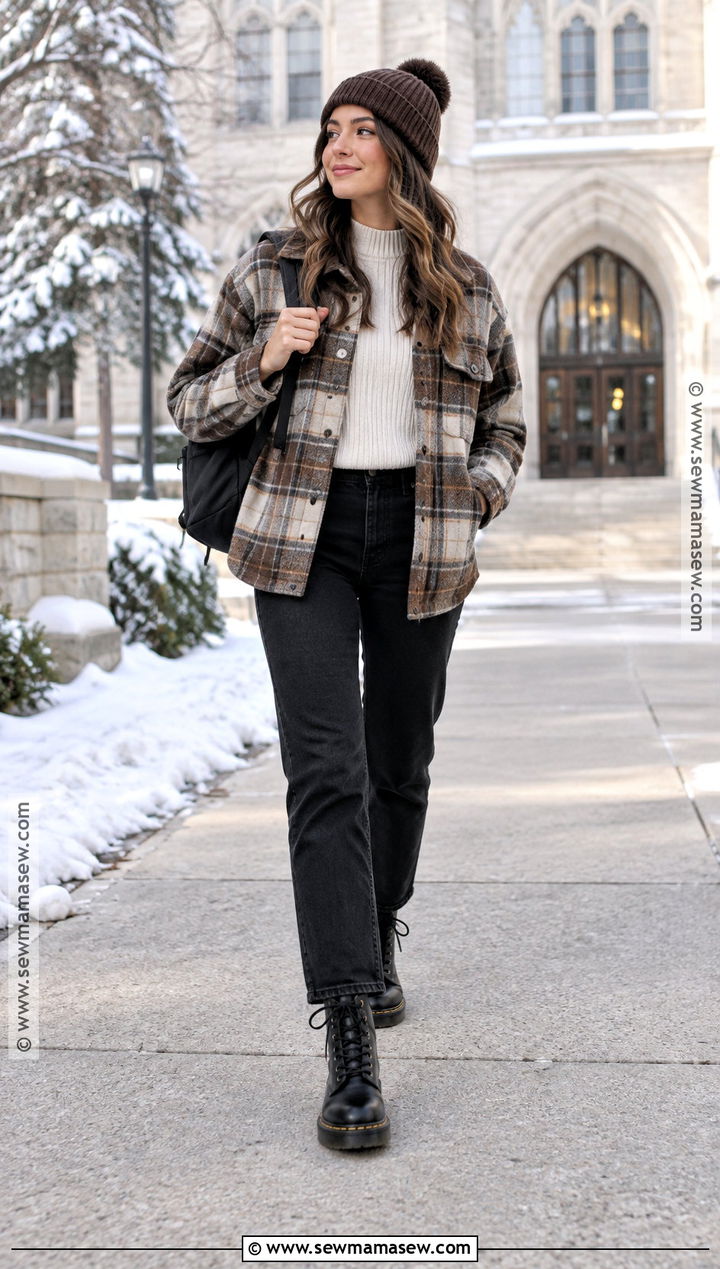 Shacket And Black Jeans Winter School Outfit - 15 winter outfits back to school