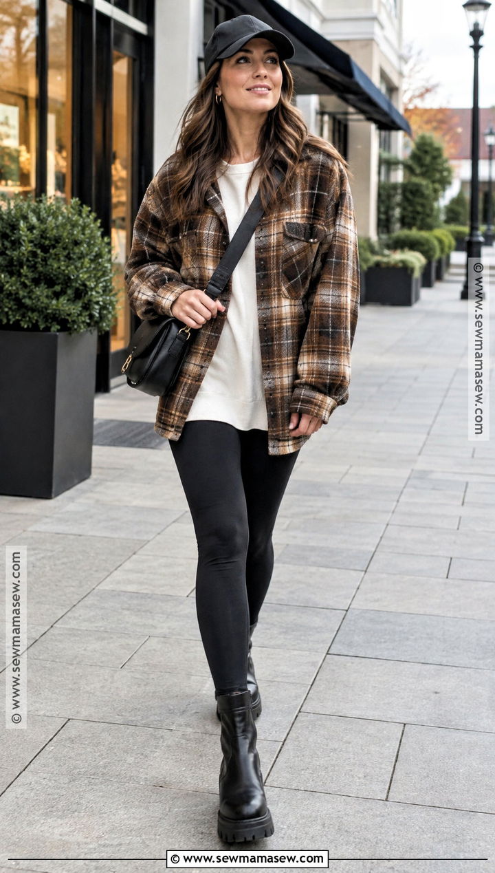 Shacket And Black Leggings Autumn Outfit - 25 outfit for autumn ideas