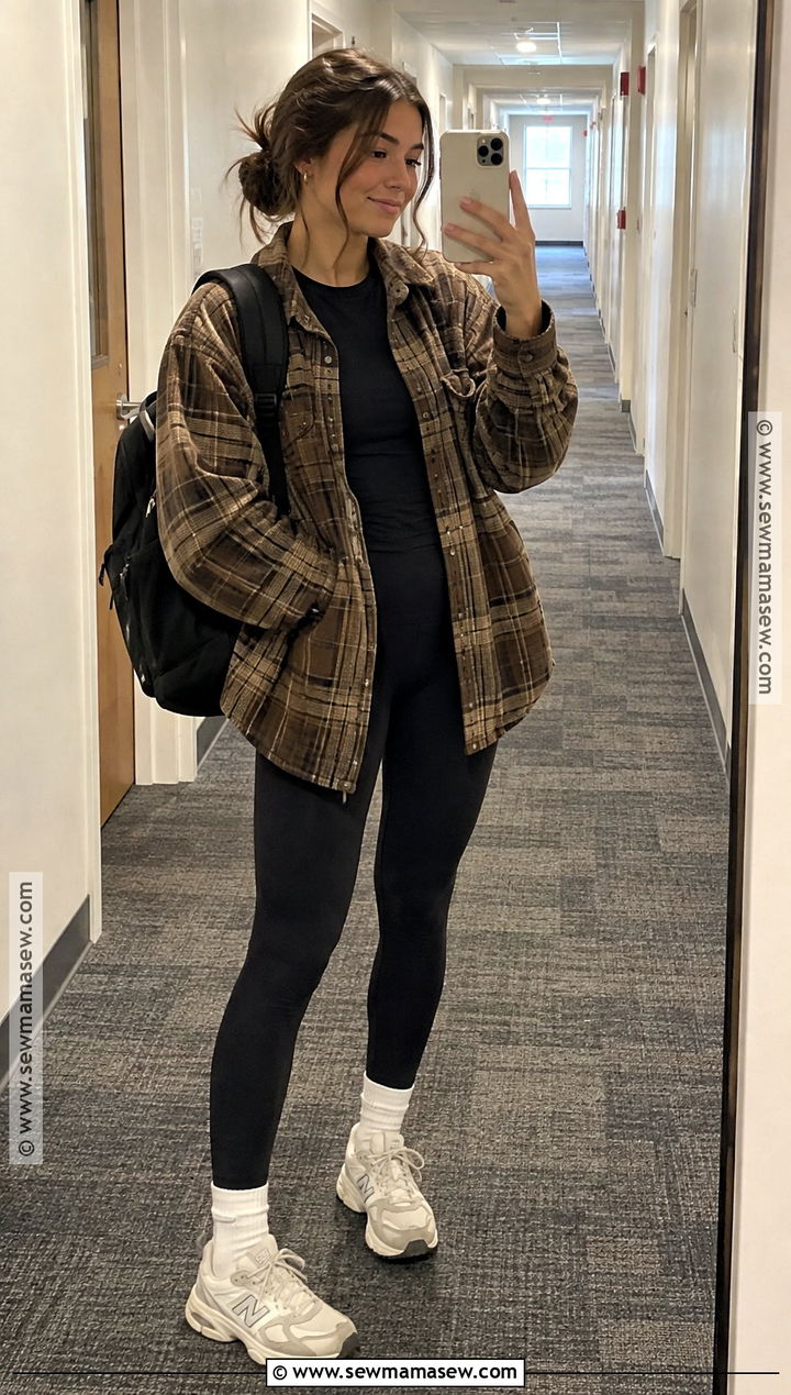 Shacket And Black Leggings College Outfit - 20 Autumn Outfits For College