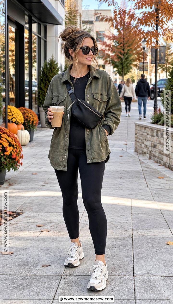 Shacket And Black Leggings Fall Mom Outfit - 15 fall mom fashion ideas 2026