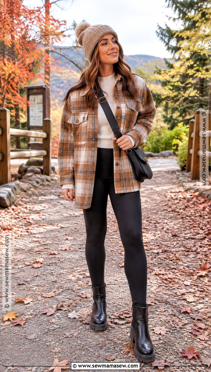 Shacket And Black Leggings Fall Outfit - 15 Affordable Fall Outfit Ideas