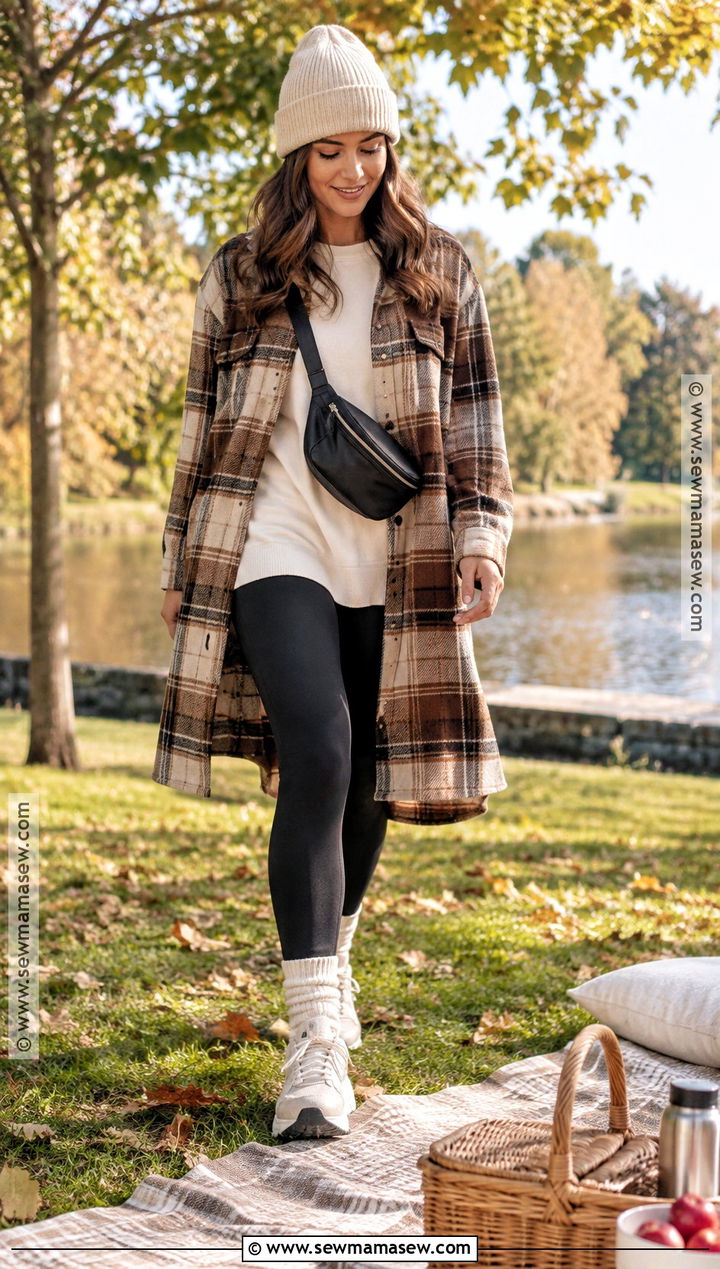 Shacket And Black Leggings Fall Picnic Outfit - 25 fall picnic outfit ideas