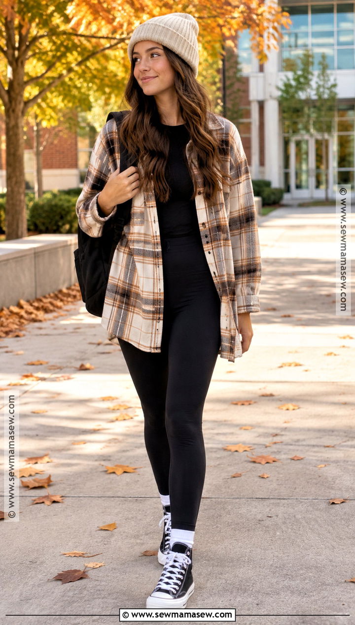 Shacket And Black Leggings Fall School Outfit - 25 fall outfit inspo for school ideas