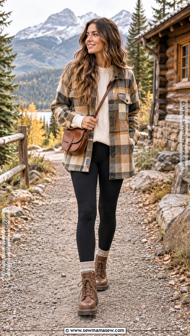 Shacket And Black Leggings Outfit - 20 Autumn Photoshoot Outfits