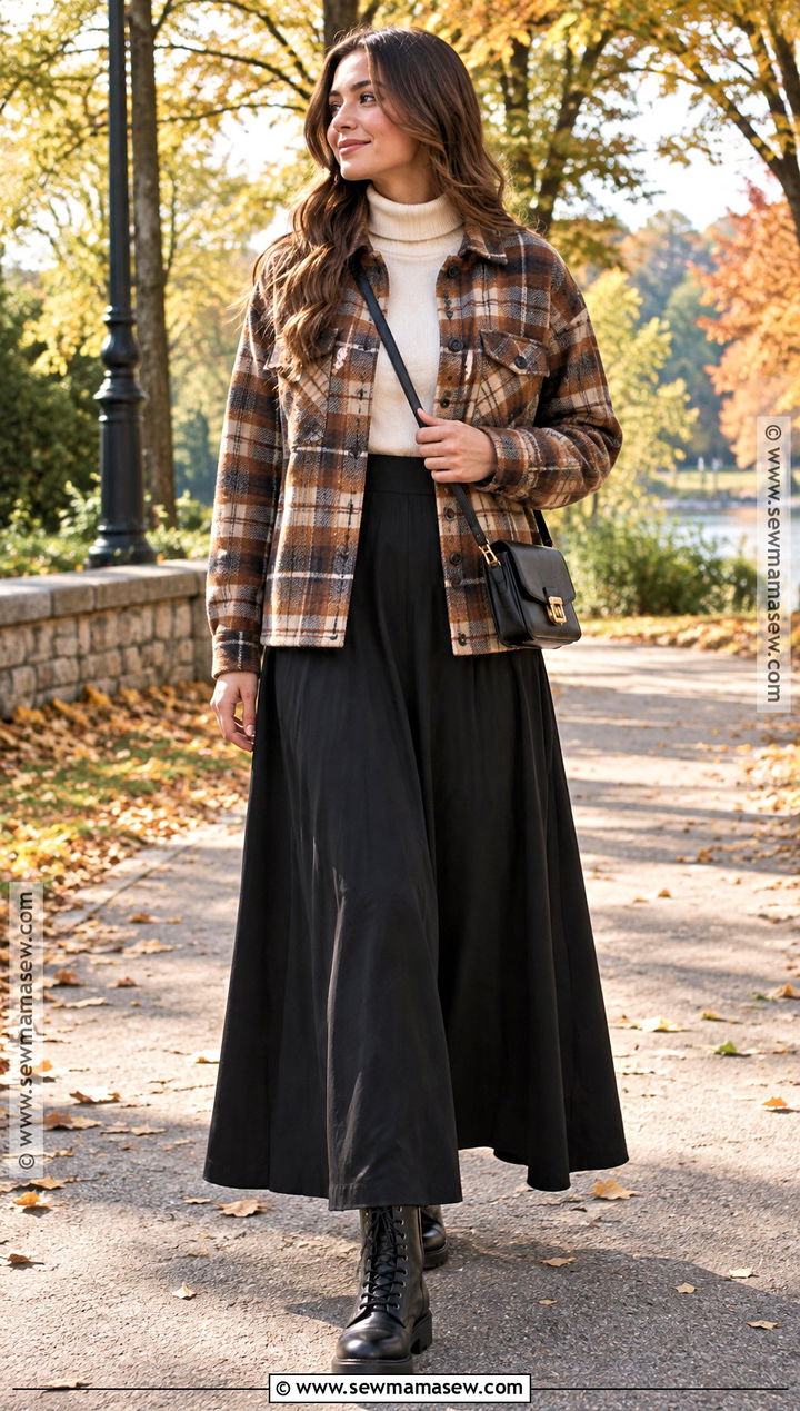 Shacket And Black Maxi Skirt Fall Outfit - 20 modest fall fashion ideas