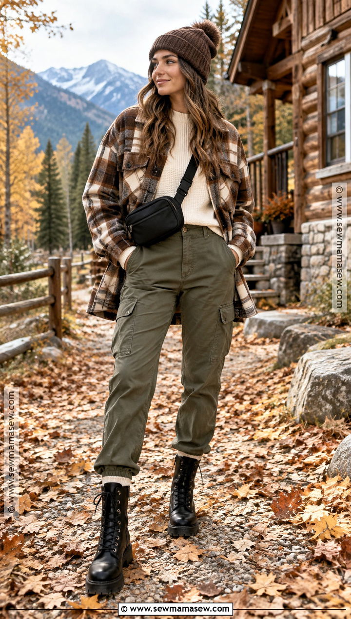Shacket And Cargo Pants Fall Mountain Outfit - 15 fall mountain getaway outfits