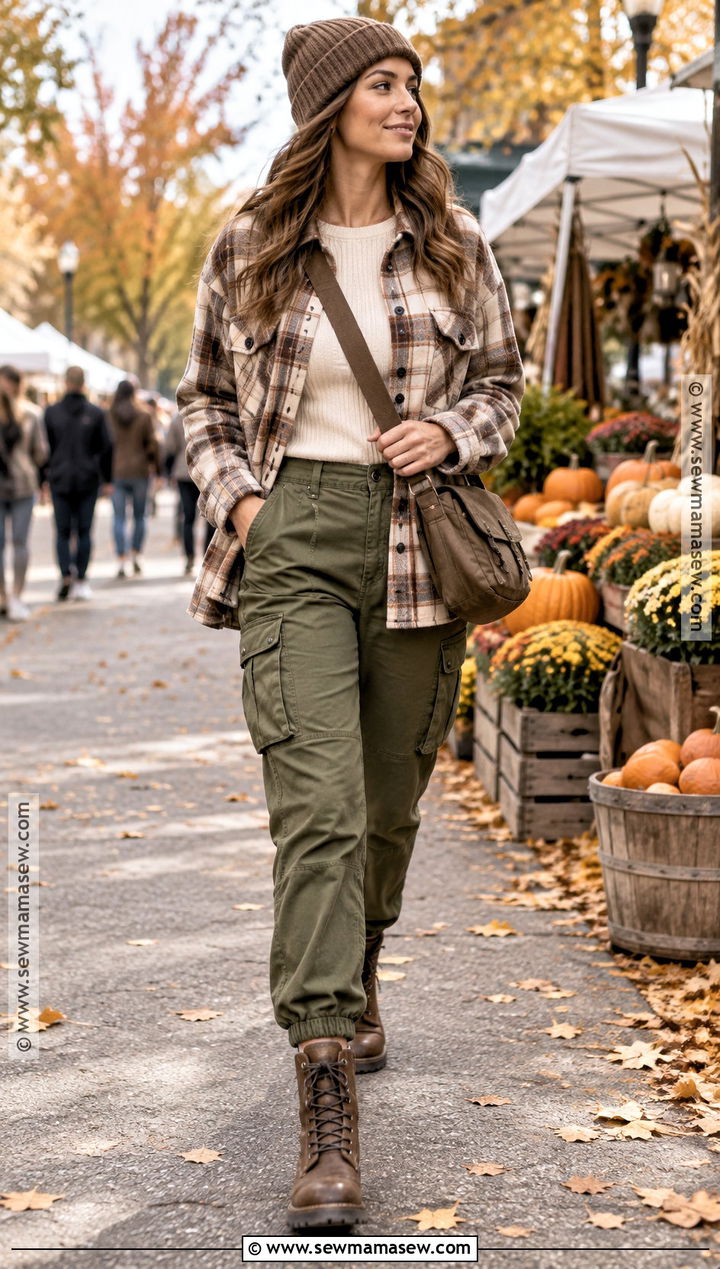 Shacket And Cargo Pants With Lace Up Boots - 25 autumn outfits with boots