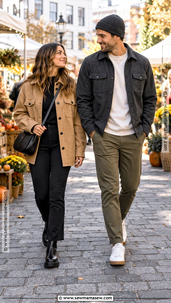 Shacket And Casual Pants Autumn Couple Outfit - 20 autumn couple outfit ideas