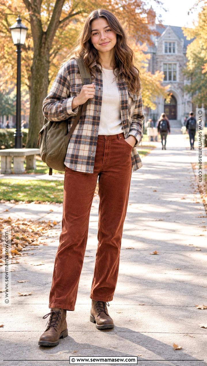 Shacket And Corduroy Pants Autumn School Outfit - 25 outfit ideas for school autumn
