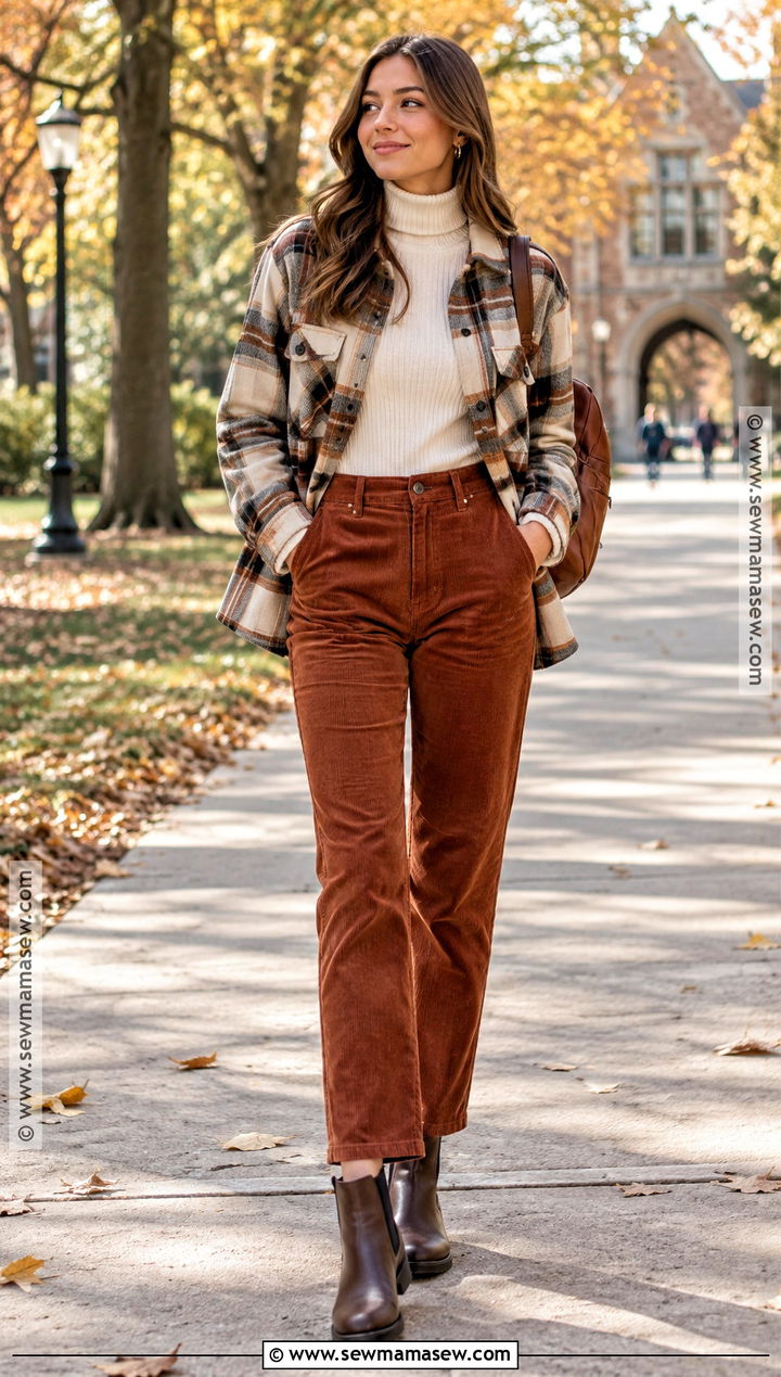 Shacket And Corduroy Pants Fall College Outfit - 15 college outfits for class fall