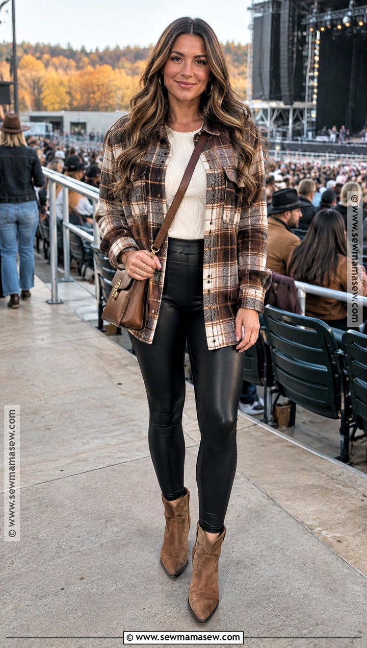Shacket And Faux Leather Leggings Country Concert Outfit - 25 fall country concert outfit ideas