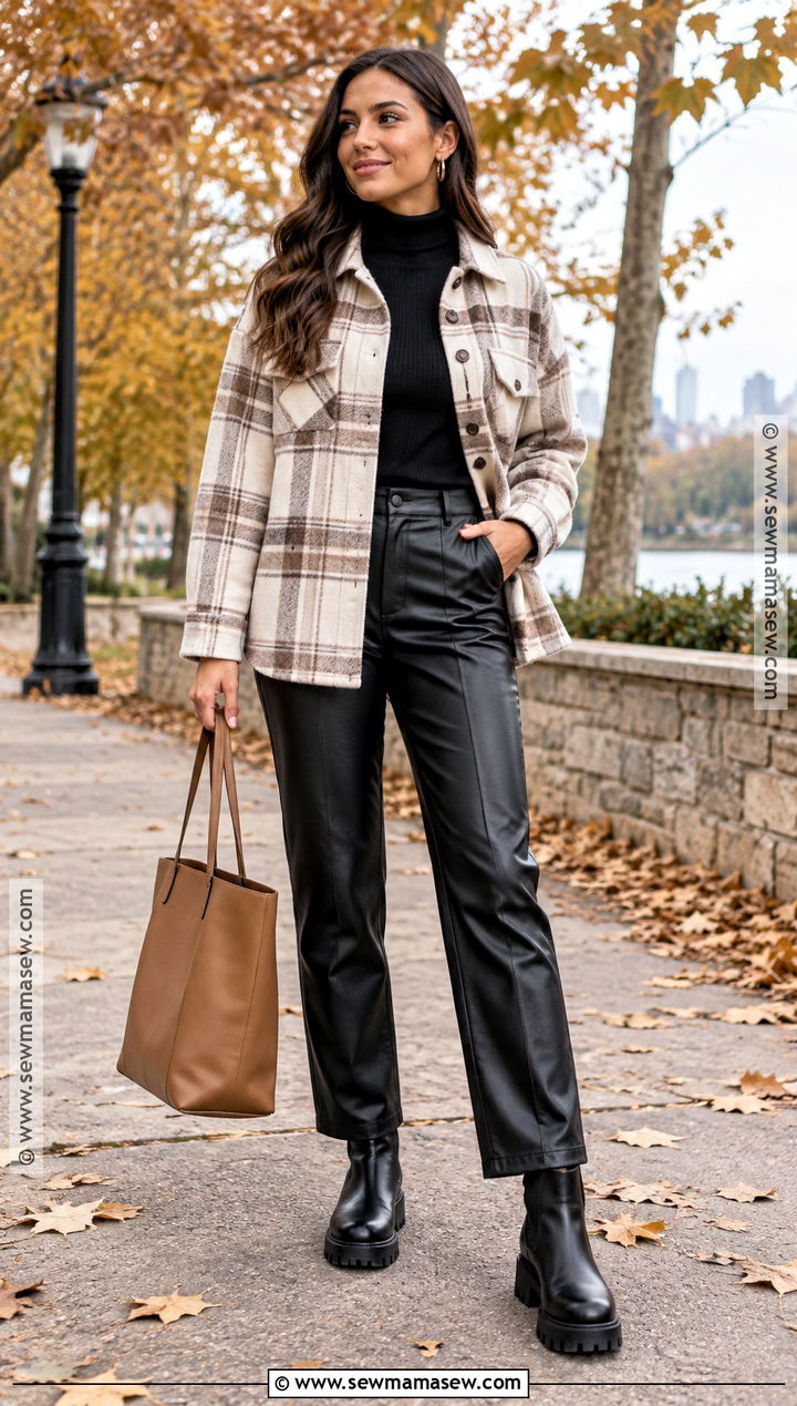 Shacket And Faux Leather Pants Fall Outfit - 15 Cute Fall Fits 2026