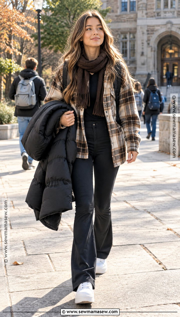 Shacket And Flare Leggings Outfit - 20 Back To School After Winter Break Outfit Ideas