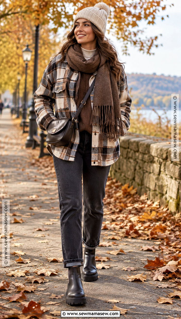 Shacket And Fleece Lined Jeans Cold Autumn Outfit - 25 cold autumn outfits