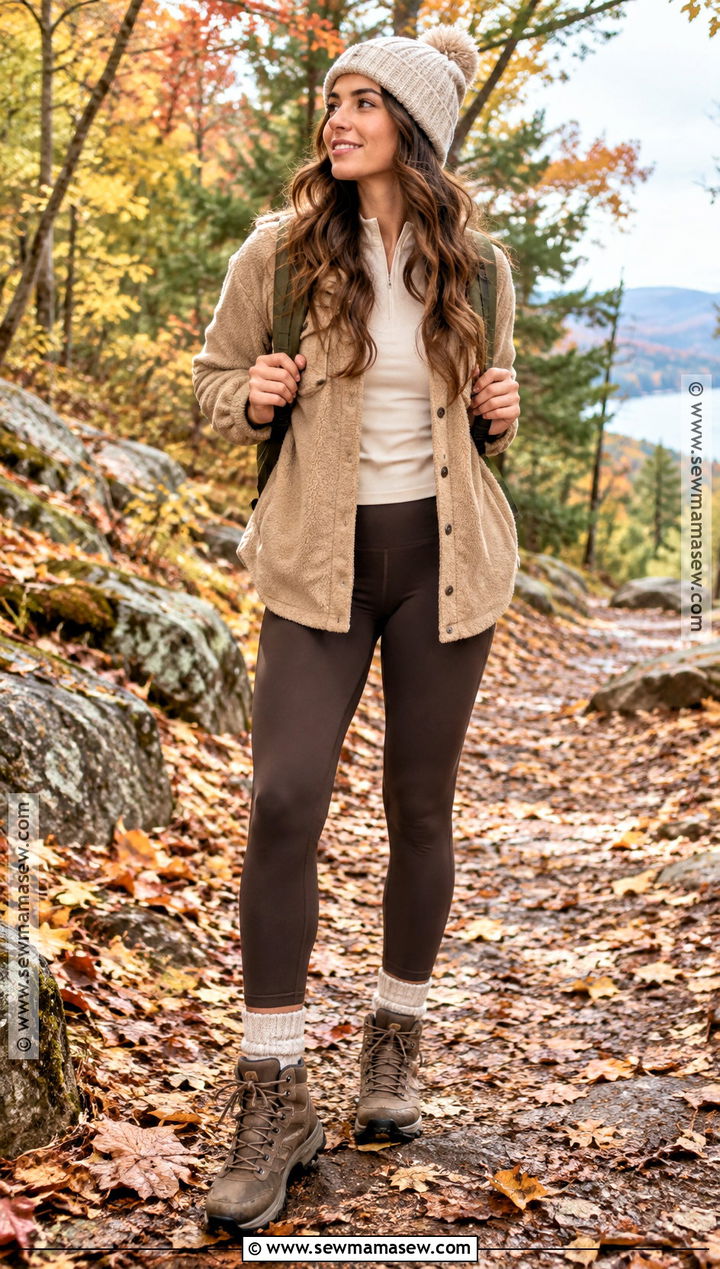 Shacket And Hiking Leggings Fall Outfit - 20 Hiking Outfit Fall Ideas for Women