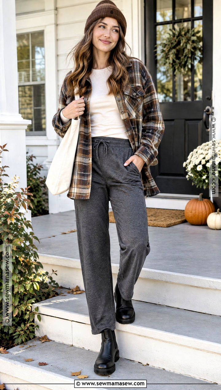 Shacket And Jersey Lounge Pants Outfit - 15 fall lounge outfits lazy days