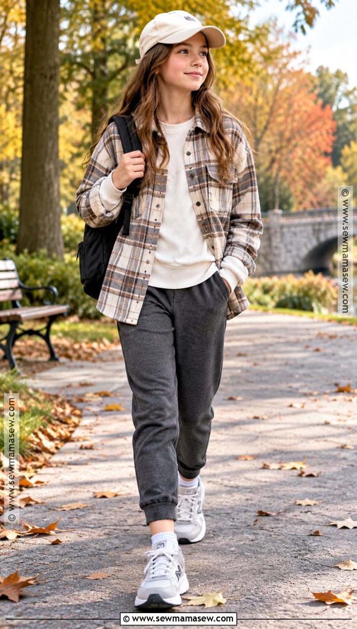 Shacket And Joggers Fall Outfit - 20 fall outfits for girls 10-12