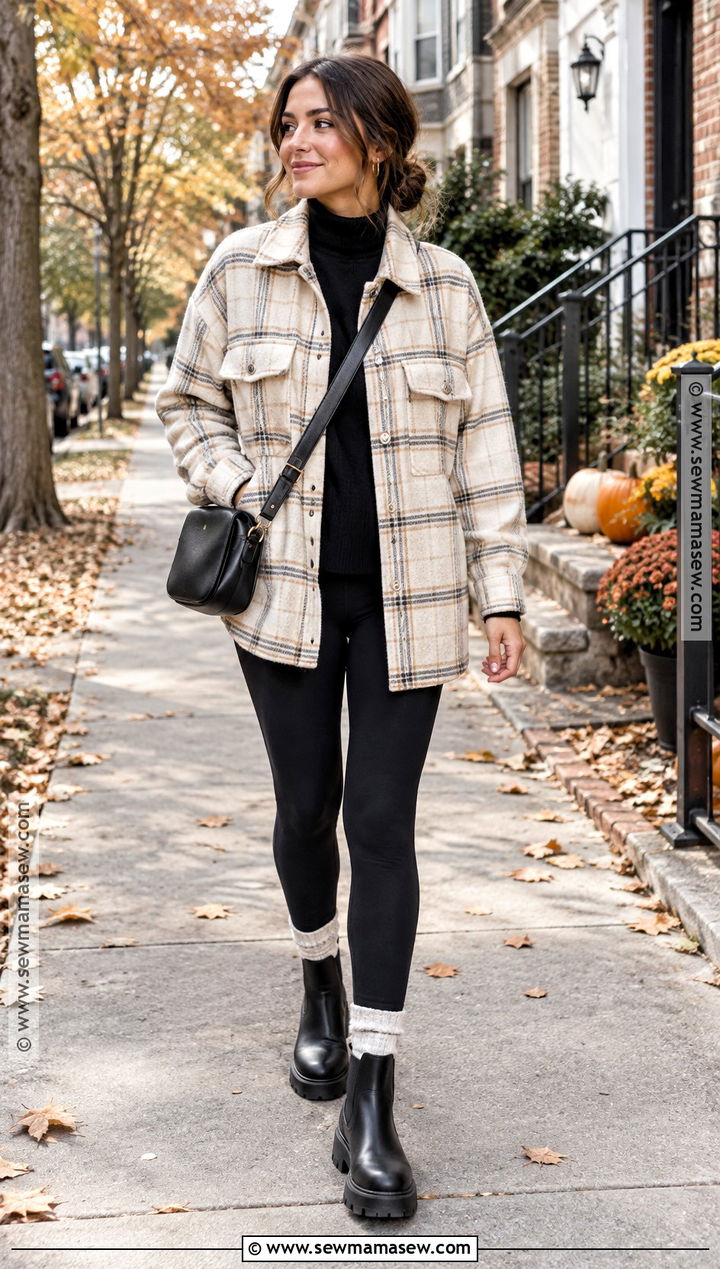 Shacket And Leggings Autumn Outfit - 25 cute autumn outfits
