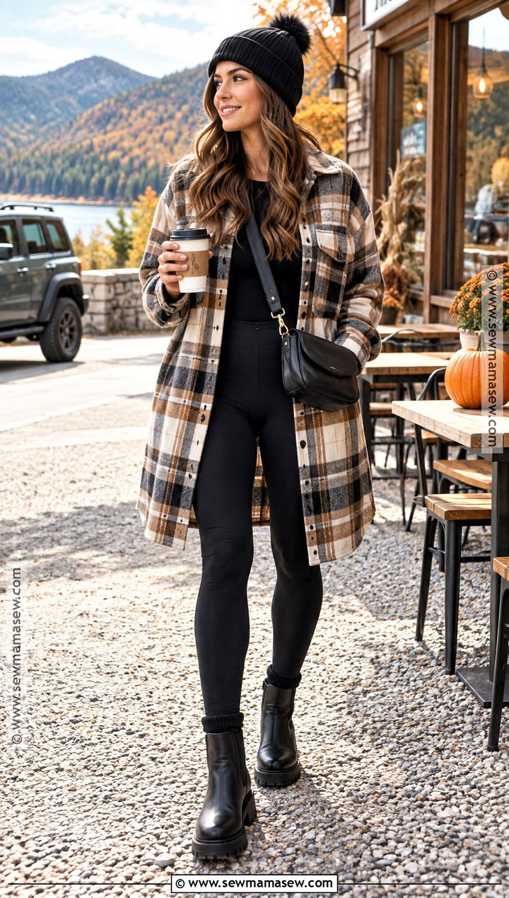 Shacket And Leggings Autumn Outfit - 30 autumn outfits aesthetic