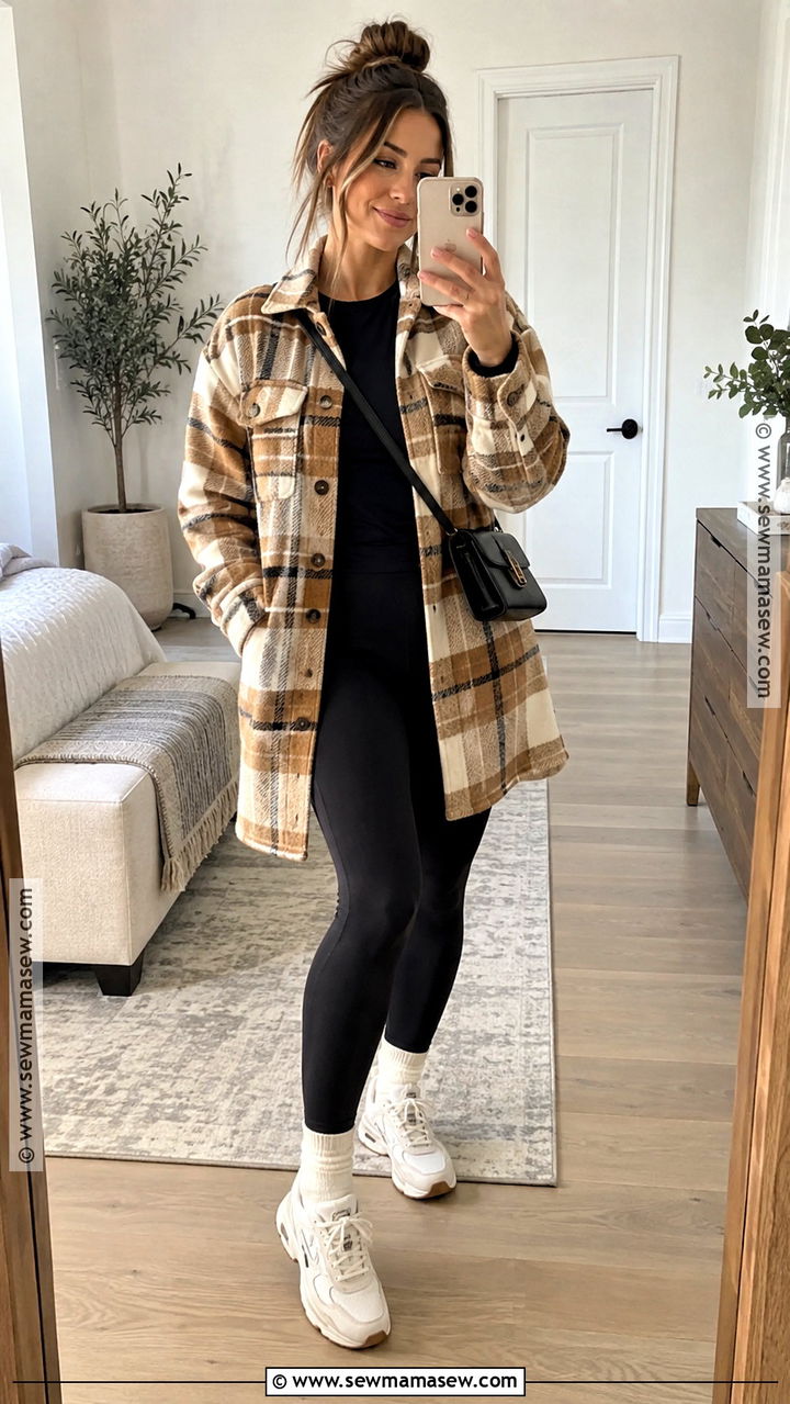 Shacket And Leggings Brunch Outfit - 20 Brunch Outfit Fall Casual Ideas