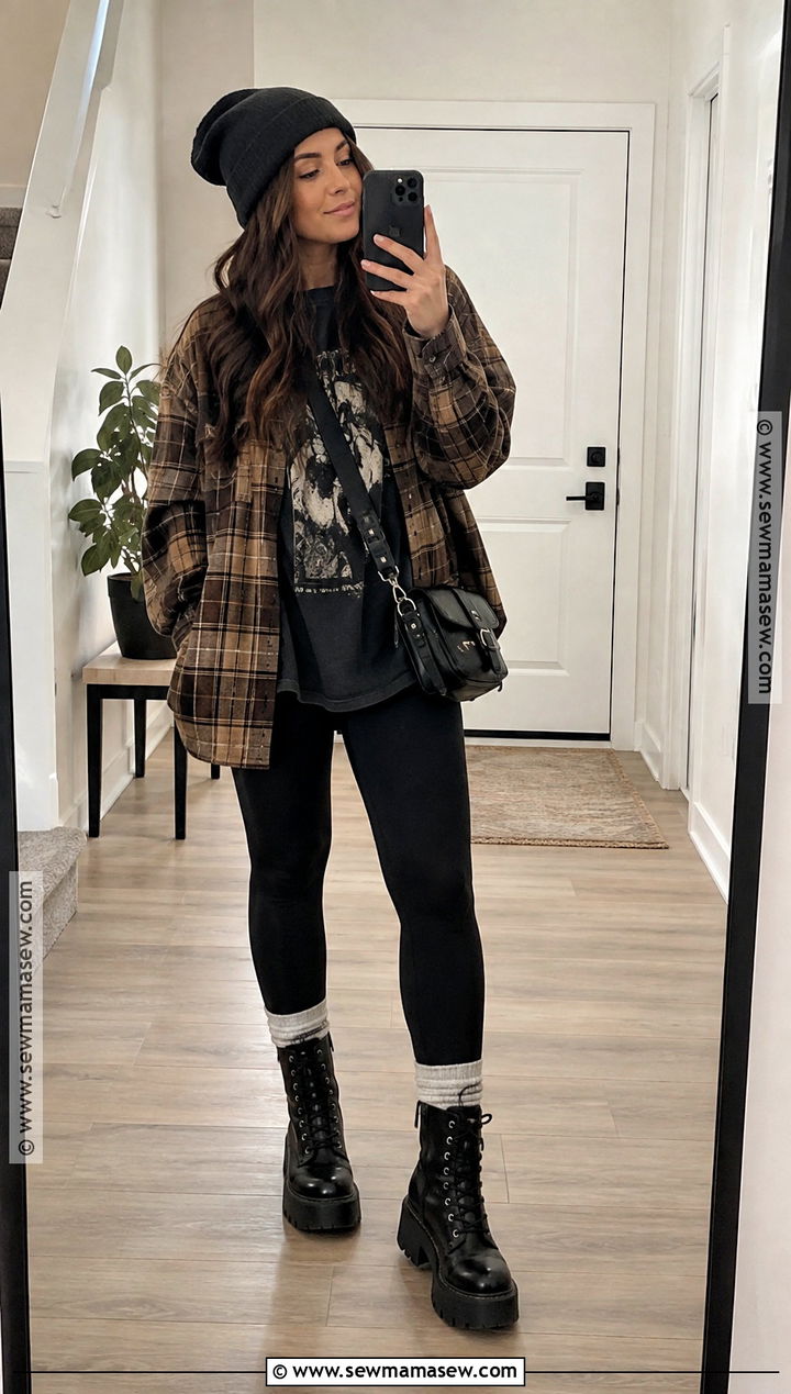 Shacket And Leggings Grunge Outfit - 25 fall outfits grunge