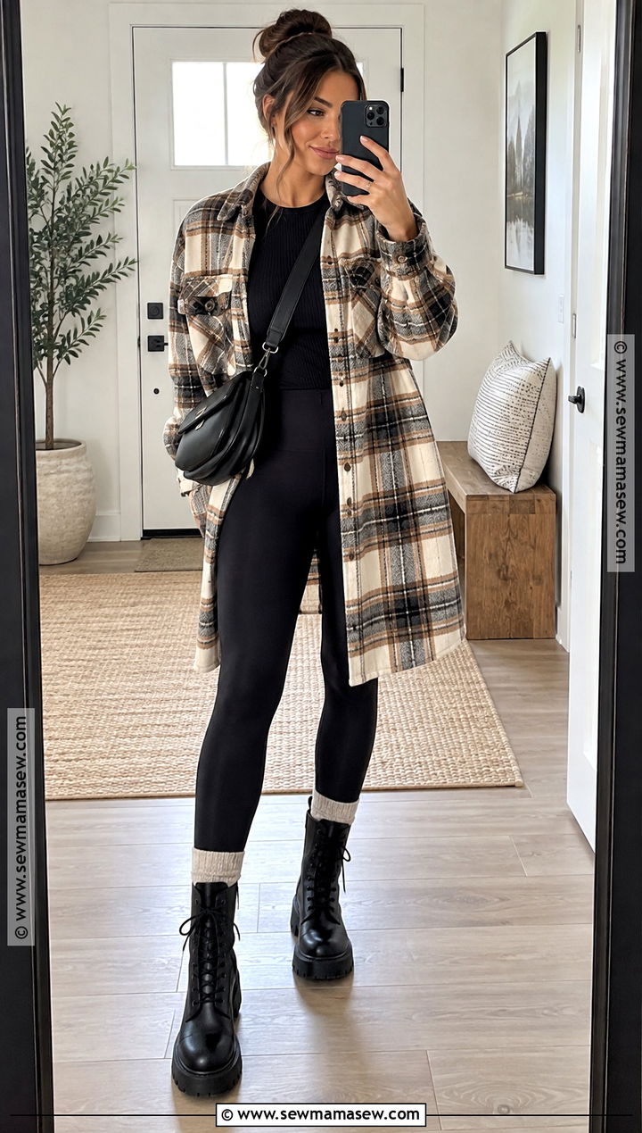 Shacket And Leggings Streetwear Outfit - 20 Streetwear Fashion Women Fall Ideas
