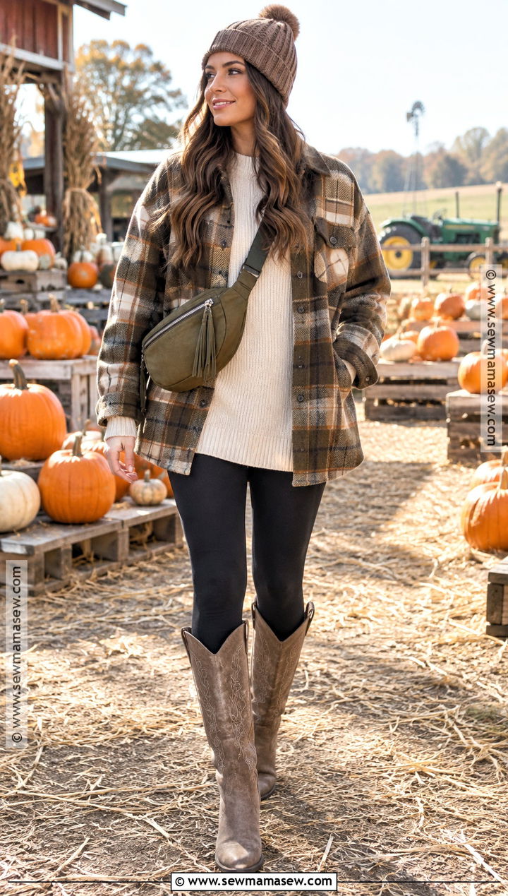 Shacket And Leggings With Cowboy Boots - 15 Cowboy Boots Pumpkin Patch