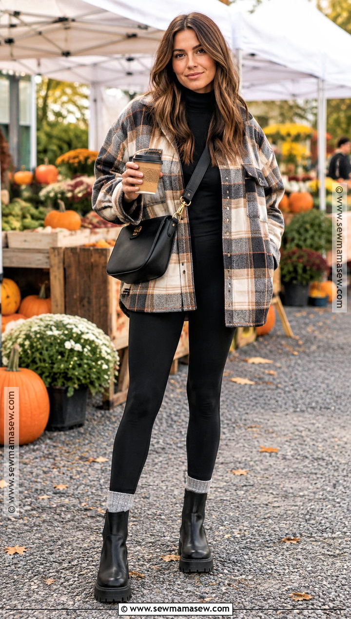 Shacket And Leggings With Lug Sole Boots - 20 fall outfit boots