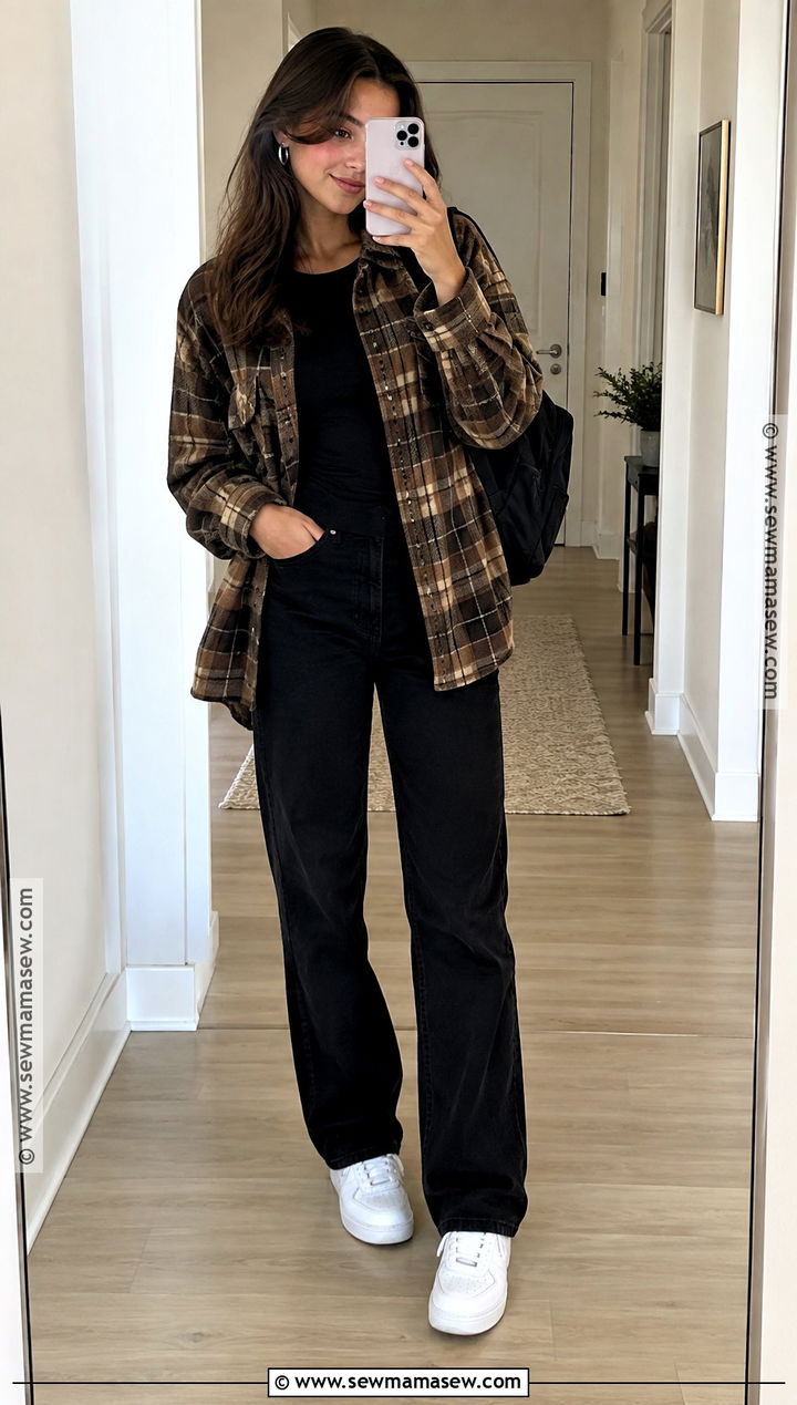 Shacket And Monochrome Basics School Outfit - 15 cute everyday outfits for school fall