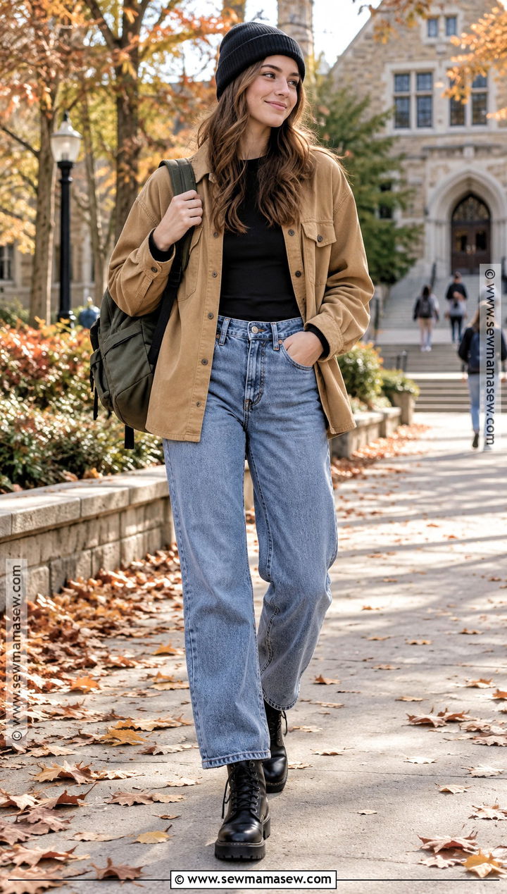 Shacket And Relaxed Jeans School Outfit - 25 cute outfits for school fall